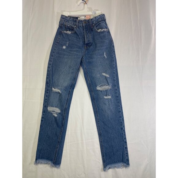 Stradivarius mom fit blue Jeans distressed super tiro alto size 00 - Picture 1 of 13